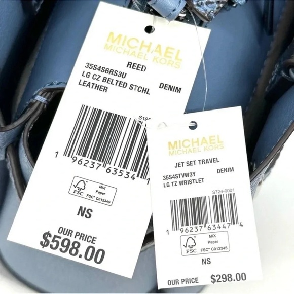 Michael Kors Large Reed Leather Belted Satchel Crossbody Bag & Large TZ Wristlet - Picture 15 of 15